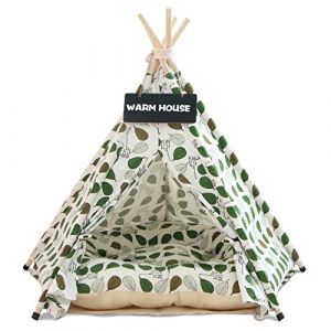 Tipi Chien Chat de Comgagnie avec Coussin,Tent Tipi de Luxe,Niche Chien et Chat Int&eacute;rieur,Maisons pour Chat avec Petit Tableau Noir (Green Leaf) (Gongchen-eu, neuf)