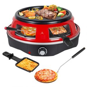 Todeco Four à pizza électrique 3 en 1 pour 6 personnes, 1200W, avec 6 mini pelles à pizza, 6 Poêle à fromage, Plat de cuisson amovible, pour mini pizza de ⌀ 10 cm, griller et crêpes (HOME DOTCOM, neuf)