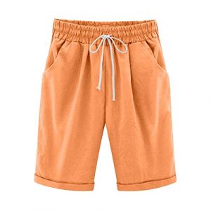 Bermuda Femme Ete Fluide en Lin Short De Sport Chic Large Fluide Pas Cher Shorts et Bermudas Habill&eacute; Femmes Grande Taille &Eacute;lastique avec Poches Confortable Ample Mode Sport Jogging Pantalons Court (⭐⭐⭐⭐⭐AEGJEGVD⭐⭐⭐⭐⭐, neuf)