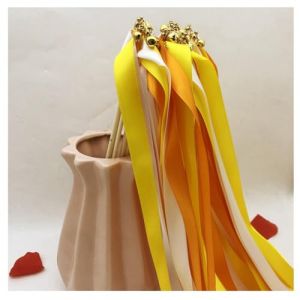 Hrlace Lot de 20 serpentins de mariage avec ruban de clochette - Baguettes magiques - Baguettes de fée - Baguettes porte-bonheur - Baguettes de fée en soie - Pour mariage, anniversaire, fête - Orange (Kunpengfa, neuf)