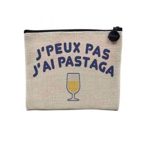 Pochette en Lin - J'Peux Pas J'Ai Pastaga Pastis Marseille Ap&eacute;ro - Trousse Maquillage en Toile Aspect Lin - Porte Monnaie - 15 x10 cm (FabulousBOUTIK, neuf)