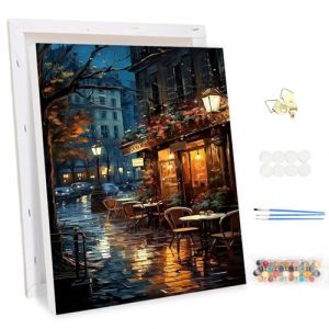 MEIYUDA Peinture par Numero Adulte avec Cadre, Rue paisible Peinture par Numero, Kit de Peinture à l'Huile sur Toile par Numéro, Peinture Acrylique Pigmentée, Decoration Maison Cadeau 30x40cm (JINBEIKANG, neuf)