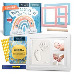 Amari® Kit d'empreintes de plâtre pour bébé - Main et pied - Kit d'empreintes de bébé avec cadre photo - Empreinte de main Cadeau de naissance (Rainbow) (Protavis GmbH, neuf)