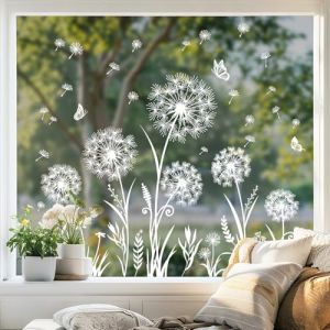 Tanlaby Blanc Pissenlit Stickers Fen&ecirc;tre Fleurs Papillons Autocollant Fen&ecirc;tre Anti-Collision Printemps Et&eacute; Sticker Vitre pour Chambre Salon Cuisine Magasin Vitrine D&eacute;coration (JDD store, neuf)