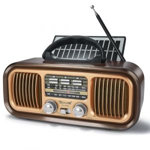 Radio Portable,AM/FM/SW Radio Vintage Bluetooth, Haut-parleurs Doubles,Poste Radio avec Panneau Solaire Plus Grand et Batterie 1200mAh,Lecteur MP3 USB SD TF, pour Personnes Agees. (FantuokEU, neuf)