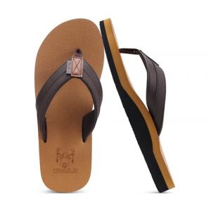 KuaiLu Tongs Hommes &eacute;t&eacute; Cuir en Tissu Plage Flip Flops Confort Soutien Voute Plantaire Tongue Sandales Orthopedique Mousse de Yoga Piscine Antid&eacute;rapantes Douche Claquette Kaki marron 40 (KUAILU-XYL, neuf)