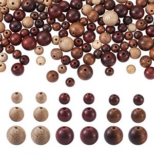 PandaHall Lot de 240 perles rondes en bois naturel - 3 styles - 3 tailles - Perles d'espacement en vrac pour travaux manuels, fabrication de bijoux, bracelets, colliers, d&eacute;corations faites &agrave; la main (Yilisi Jewelry, neuf)