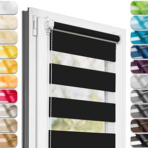 Estika Store Enrouleur Jour Nuit sans perçage - Noir - 45 x 220 cm - Store à enroulement, Double Tissu, pour fenêtres intérieures, Protection Contre Le Soleil (Estika, neuf)