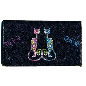 Syl'la Couple Chat Porte Chequier en Cuir pour Femme Noir Personnalise avec Votre prenom (sylla city, neuf)