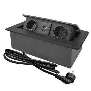 CHENGPI Bloc Multiprise Escamotable pour Encastrer, Plan de Travail,Bureau de Prise Pop-up cach&eacute; avec 2 Prises et 2 Ports USB Connection Box (Bunaner, neuf)