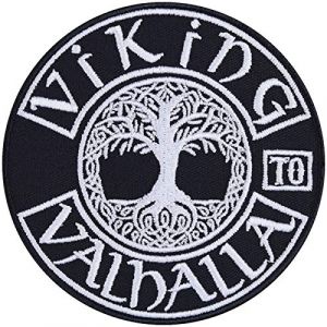 &Eacute;cusson Thermocollant "Viking to Valhalla" - Patch Viking avec Yggdrasil, l'Arbre de Vie Celtique - &Agrave; Coudre/&agrave; Repasser | Cadeau Viking | Appliqu&eacute; pour Tous les Tissus | 90x90mm (EXPRESS-STICKEREI, neuf)