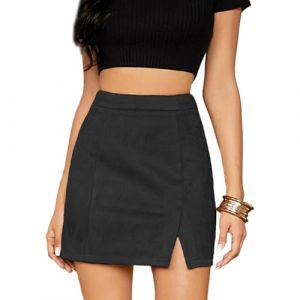 EMOTTOS Faux Suede Jupe Short Femme, Hanche Enveloppante Fendue Taille Hautet Mini Moulante Jupe Courte Crayon, A Line Casual Zipper Simili Cuir Mini Jupe Sexy, M, Noir (CUMPARATURI ONLINE, neuf)