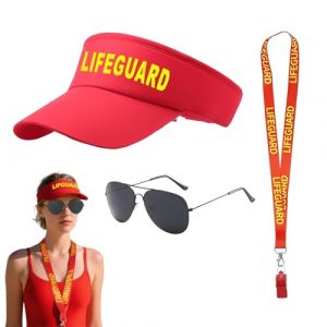 OIXYEY 1 Ensemble Accessoires Sauveteur Visi&egrave;re Sifflet Lunettes De Soleil, Costume De Sauveteur Homme Femme, Deguisement De Plage Per Adultes Halloween Carnaval (Rouge) (weihaizengweishangmaoyouxiangongsi, neuf)