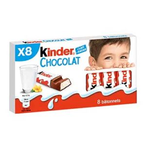 KINDER Chocolat - Barres chocolatées fourrées au lait 8 barres 100g - Le paquet de 8 barres. (Vapolight-fr, neuf)