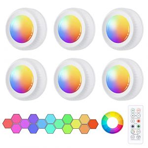 Vicloon Lampe de Placard RGBW,6PCS Spot LED Autocollant Murale RGBW Lampe de Armoire Rechargeable par USB RGB 4/16 Couleurs Dimmable pour Penderie/Placard/Étagère/Entrée/Cuisine/Passage (Vicloon®-FR, neuf)
