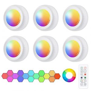 Vicloon Lampe de Placard RGBW,6PCS Spot LED Autocollant Murale RGBW Lampe de Armoire Rechargeable par USB RGB 4/16 Couleurs Dimmable pour Penderie/Placard/Étagère/Entrée/Cuisine/Passage (Vicloon®-FR, neuf)