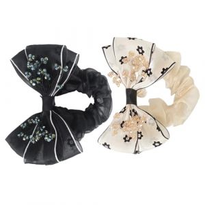 Vaguelly Élastiques à Cheveux Nœud 2 Pièces Taille Unique Noir Et Beige Élastique Pour Queue De Cheval Accessoire Cheveux Pour Fille Usage Quotidien (Bustling Xin, neuf)