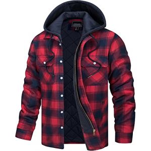 TACVASEN Veste en Flanelle pour Homme Chemise a Manches Longues Veste a Carreaux Veste Matelass&eacute;e en Coton Manteau Rouge,S (TACVASEN-EU, neuf)