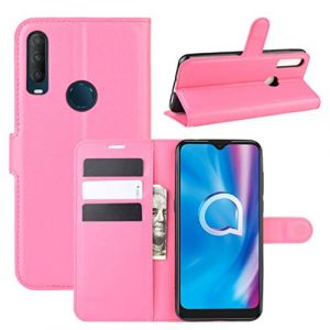 XFDSFDL® Étui pour Alcatel 1S 5028D 2020 (6,22 Pouces) PU Cuir Housse Flip Coque Litchi Motif avec Built Stand et Magnétique Fermeture Carte Slot Portefeuille Shell de Protection, Rose (LingDan, neuf)