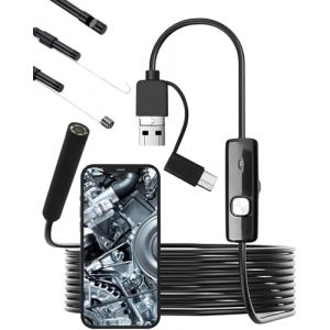 Yuio Camera Endoscopique 1920P HD avec 8 lumières LED, 5,5 mm Endoscope D'inspection Serpent avec Prises USB, Type-C, Micro-USB, Endoscope Caméra Etanche IP67 pour Smartphone Android, Ordinateur(5M) (HuGuiWenHua, neuf)