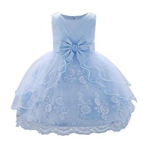 IBAKOM Robe Fleurie B&eacute;b&eacute; Fille Brod&eacute; Fleur Princesse Demoiselle d'honneur Mariage Anniversaire F&ecirc;te Formelle Bapt&ecirc;me sans Manches Robe Tutu Princesse Bleu 18-24 Mois (ZhuL, neuf)