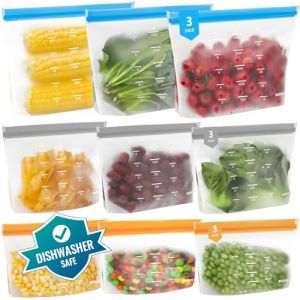 IDEATECH Lot De 9 Sacs Congelation R&eacute;utilisables Avec Zip, Sans BPA, Lavables, Sacs Alimentaires Sachet Silicone Grand Format Pour La Conservation Cong&eacute;lateur (aoying-eu, neuf)