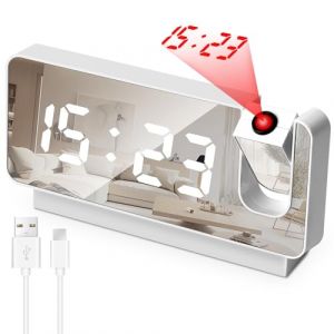 KINGOZOYI Reveil Projecteur Plafond Reveil Projecteur Réveil Numérique avec Température Projecteur 180° Écran LED Horloge Numérique Port de USB Réglage 12/24H pour Chambre Bureau(Blanc) (STWJFGWTUI, neuf)