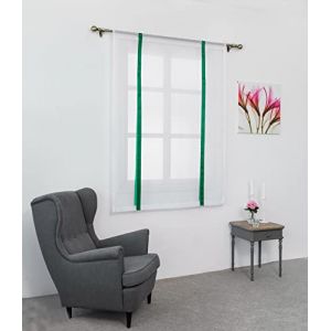 SIMPVALE 1 Pi&egrave;ce Store Romain Translucide Tulle Rideaux Voilages Vertical Poche de Tige pour Chambre Cuisine Salon, Rubans Vert, Largeur 80cm x Hauteur 120cm (Gazelle E-Commerce, neuf)