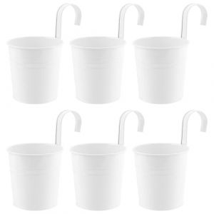HEIYUET Lot de 6 Pots de Fleurs à Suspendre en métal avec Crochet, Décoration intérieure ou extérieure pour Balustrade, Balcon de Jardin, Blanc (JOIKIT, neuf)