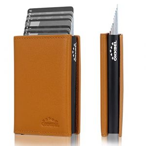 Portefeuilles et Porte-Cartes-Porte Cartes Bancaire Anti Piratage Pop UP S&eacute;curise Aluminium Regide/Porte Carte de Credit/Porte Feuille Cuir/Etui Catre Bleue avec Protection RFID,OKKBEL&reg; (OKKBEL, neuf)