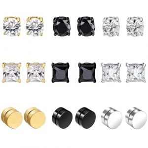 9Paires Fausse Boucles d’oreilles Homme Acier Inoxydable Boucles d’oreilles Sans Trou Faux Piercing Oreille Magnétique Fausse Boucle d'oreilles Set Clip Aimanté Homme (VALESAY store, neuf)