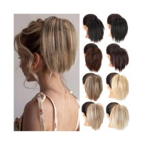 Perruque de chignon synth&eacute;tique en d&eacute;sordre, cheveux raides, chouchou chignon, chignon haut, faux chignon &eacute;lastique, postiche pour femme, chignon pour femme (Platinum Bl (linjie20248, neuf)