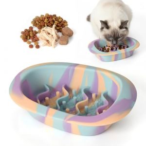 Gamelle Anti Glouton Chat, Silicone Assiette R&eacute;gime avec Pieds Antid&eacute;rapants, Anti Vomissements pour Chat Glouton, Gamelle Chien Anti Glouton Bol Plat pour Chaton Alimentation Lente(Petit Color&eacute;) (fuleitong, neuf)