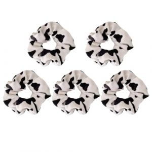 Gatuida Lot de 5 Anneaux &agrave; Cheveux Grosse Taille Motif Vache en Peluche Doux &Eacute;lastiques pour Queue de Cheval Femme Accessoires Cheveux D&eacute;coratifs Confortables (Queenie ruy, neuf)