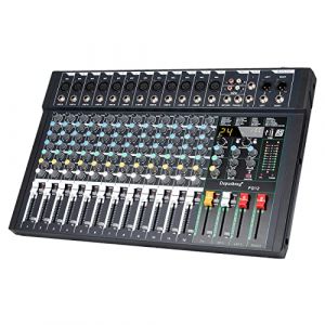 Depusheng FG12 Table de mixage audio professionnelle 12 canaux pour ordinateur Interface de contrôleur de son 24 effets DSP intégrés avec alimentation fantôme 48 V, MP3, Bluetooth (MRAUDIO, neuf)