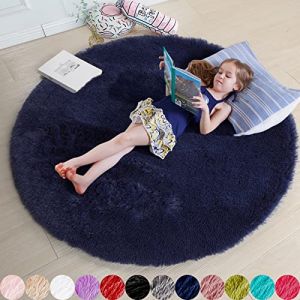 Amdrebio Tapis rond &agrave; poils longs pour chambre de gar&ccedil;on, chambre &agrave; coucher, tapis rond pelucheux pour enfants ou adolescents, d&eacute;coration de salon, tapis bleu fonc&eacute; pour dortoir, 1,2 m (Dedeoglu Ticaret, neuf)