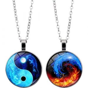 Lpitoy Collier Yin Yang Tai avec Pendentif Lune Dragon en Verre cabochon, chaîne de Cristal, Collier pour Hommes et Femmes (YUGEMEI, neuf)