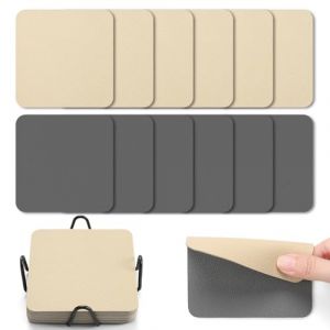 Myir JUN Lot de 12 dessous de verre carr&eacute;s en verre - 10 cm - Double face - Imperm&eacute;ables - Antid&eacute;rapants - Avec supports pour dessous de verre (gris jaune bl&eacute;) (Myir JUN-EU, neuf)