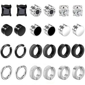 12 Paires Boucle d'oreille Homme Aimant Acier Inoxydable Fausse Boucles d’oreilles Sans Trou Faux Piercing Oreille Magnétique Fausse Noir Boucle d'oreilles Set Clip Aimanté Homme (VALESAY store, neuf)