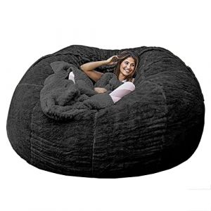 JOELEW Géant Fourrure Pouf Chaise pour Adultes Salon Meubles Grand Rond Doux Moelleux Fausse Fourrure Pouf Couverture Paresseux Canapé Lit Chaise,Le Noir,6 Pieds (150 × 75 Cm) (TYMSBHSH, neuf)