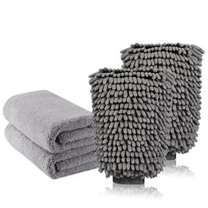 TAGVO Grand gant de lavage de voiture et chiffon de nettoyage en microfibre - Chiffons de polissage en chenille corail de luxe parfaits pour la cuisine - Lavage de voiture et couleur (2 chiffons + 2 (lipsd eu, neuf)