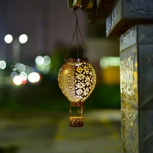 Asslye Lampe Solaire Exterieur Montgolfiere Decorative,Lanterne Solaire Exterieur Suspendre en Forme Montgolfiere IP65 Etanche Retro Lumiere pour Interieur, Exterieur, Jardin, Cour (Yellowsomes, neuf)