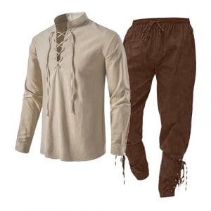 Bonnes Affaires de la journée Ensemble de vêtements médiévaux pour Hommes Ensemble de vêtements pour Hommes avec Chemise en Lin Chemise médiévale pour Hommes Pantalon mé Soldes de Moins de 5 Livres (Uwdiohq, neuf)
