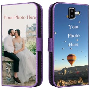 FortiCase Coque Personnalisée pour Samsung Galaxy J6 Plus,Cuir Housse Clapet Protection Étui Fentes Support Case,Personnalisable Etui avec Votre Propre Photo Image Texte Housse - Purple-LN4 (Lanni Trade, neuf)