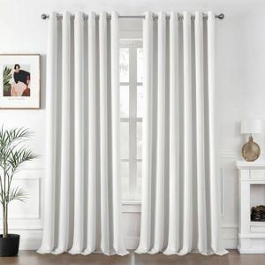 MIULEE Rideau Occultant Largeur 200 CM Lot de 2, Blanc Rideau Thermique Anti Chaleur Fenetre à Oeillets pour Chambre Salon Rideaux Opaque, Rideaux Grande Largeur Decoration Maison Interieur 200x260 (MIULEE HOME, neuf)