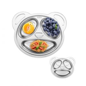 Assiettes en Acier Inoxydable avec Compartiments, Assiette &agrave; D&eacute;jeuner Palettes de D&eacute;jeuner plateau alimentaire divis&eacute; en acier pour Enfants en Forme de Panda pour la Vaisselle &agrave; la Maison22x19cm ﻿ (Orfaty, neuf)