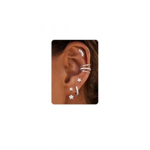 Dochai 7 Paires Boucles D'oreilles En Argent 925 Pour Dames，18 Carats En Or Boucles D'oreilles &Agrave; Clips Cr&eacute;oles Set En Argent Avec Ear Cuff Fake Piercing Helix Cartilage Tragus Conch Piercings (Dochais, neuf)
