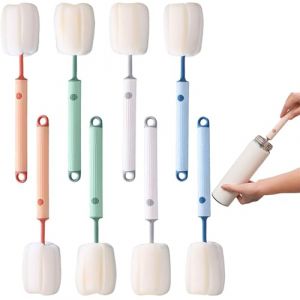 Lot de 8 goupilles à biberon, 27 cm, avec manche long, éponge douce avec manche pour biberons, tasses, chaudières (bleu, beige, gris, rose) (JEROHHOV OÜ, neuf)