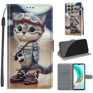 SIENIANLINE Coque pour Honor X6a / X6b / X6c Coque [Housse en Cuir PU Premium] [Etui &agrave; Rabat] [Pochette de Portefeuille], &Eacute;tui de Protection pour Honor X6b -Chat (DIKAS, neuf)