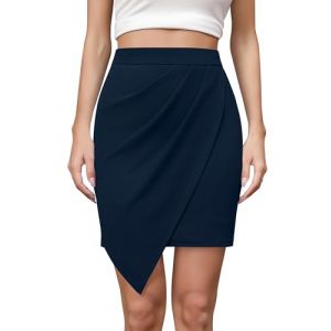 Missufe Mini jupe d'&eacute;t&eacute; pour femme - Jupe portefeuille - Jupe crayon - Taille haute - Jupe irr&eacute;guli&egrave;re pliss&eacute;e, bleu marine, S (missu, neuf)